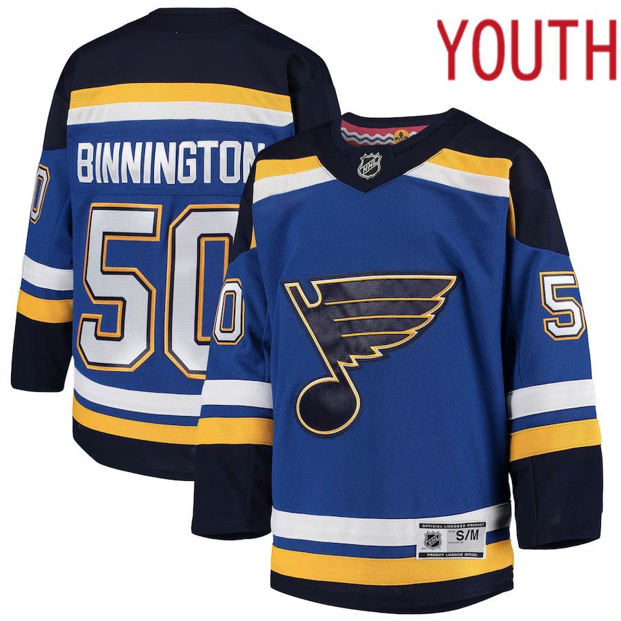 Youth St. Louis Blues 50 Jordan Binnington Blue Home Premier Player NHL Jersey
